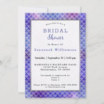 glam purple pink blue mermaid scales bridal shower invitation