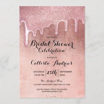 glam rose gold thick glitter drips bridal shower invitation