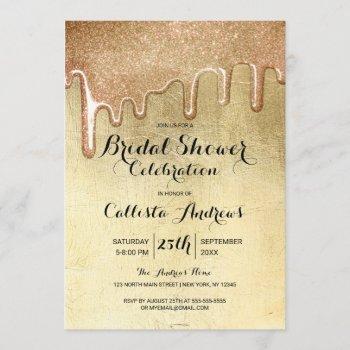 glamorous gold thick glitter drips bridal shower invitation
