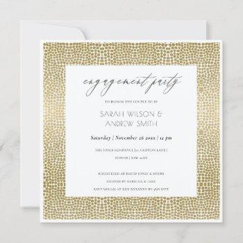 glamorous gold white dots mosaic engagement invitation