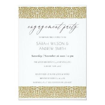 Glamorous Gold White Dots Mosaic Engagement Invitation Front View