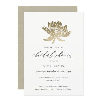 glamorous gold white lotus floral bridal shower invitation