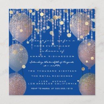 glitter balloons rose bridal shower royal blue invitation