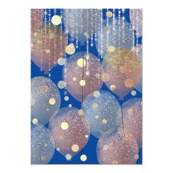 Glitter Balloons Rose Bridal Shower Royal Blue Invitation Front View