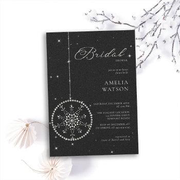 glitter bling snowflake black white bridal shower invitation