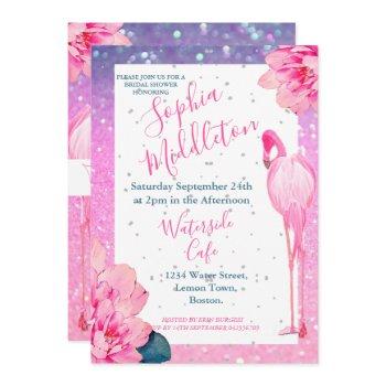 glitter bridal shower flamingo  floral chic invitation