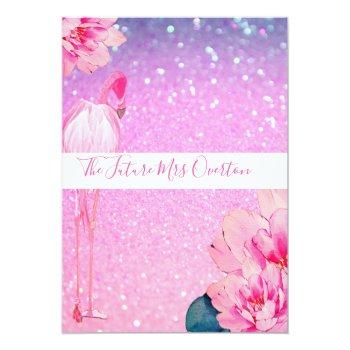 Glitter Bridal Shower Flamingo Floral Chic Invitation Front View