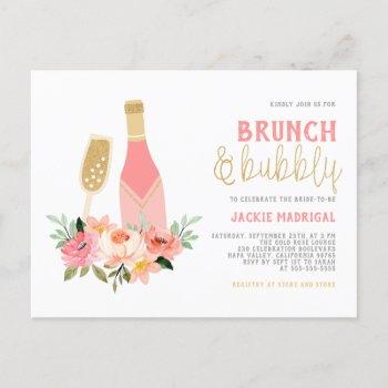 glitter champagne brunch & bubbly bridal shower invitation postcard