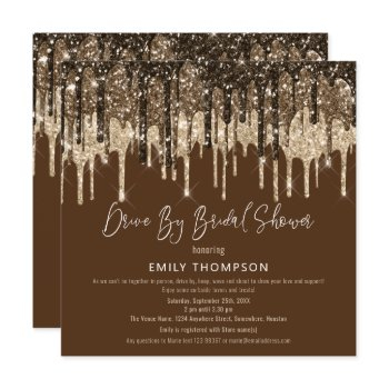 glitter drip gold brown drive by bridal shower invitation