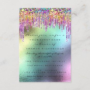 glitter drips rose bridal 16th unicorn holograph invitation