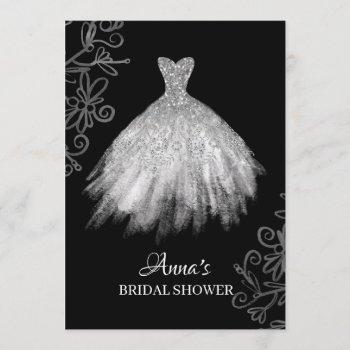 *~* glitter white bridal gown dress bridal shower invitation