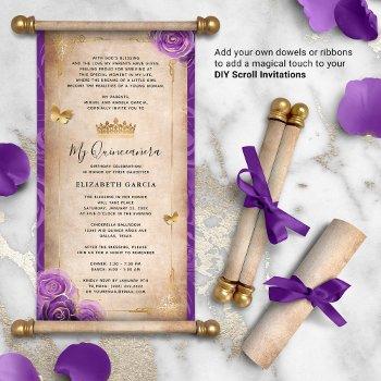 gold and purple quinceanera diy scroll invitations