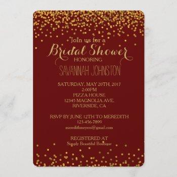 gold and red glam confetti dots bridal shower invitation