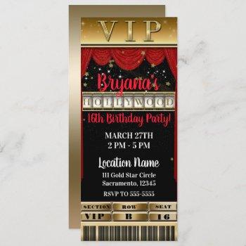 gold black red hollywood birthday party vip ticket invitation