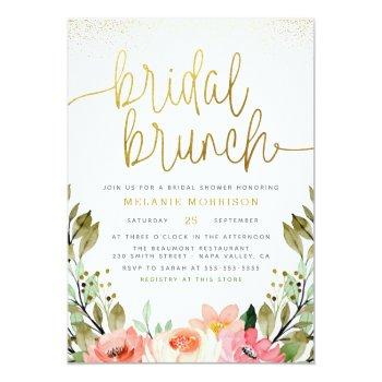 Gold Blush Pink Floral Bridal Brunch Bridal Shower Invitation Front View