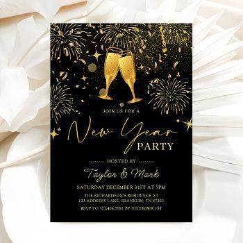 gold champagne cheers new years eve party invitation