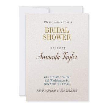 gold & champagne color minimalist bridal shower invitation