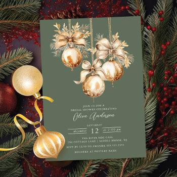 gold christmas ornament bridal shower invitation