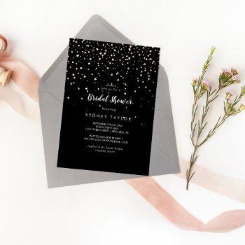 gold confetti|black bridal shower gold foil invitation