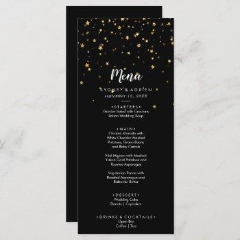 gold confetti | black wedding dinner menu