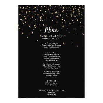 Gold Confetti | Black Wedding Dinner Menu Front View