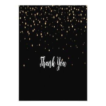 Gold Confetti | Black Wedding Thank You Card Front View