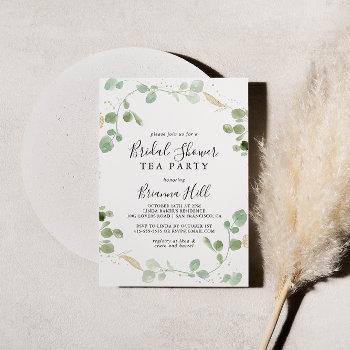 gold confetti eucalyptus bridal shower tea party invitation