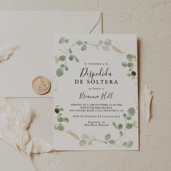 gold confetti eucalyptus spanish bridal shower  invitation