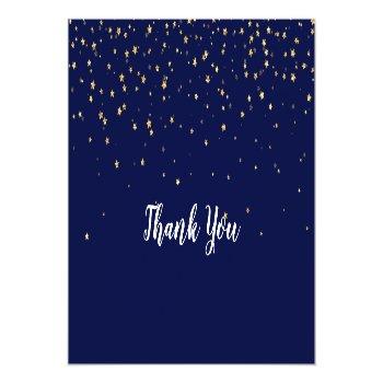 Gold Confetti | Navy Wedding Thank You Card Front View