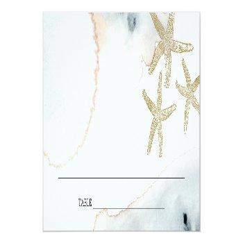 Gold Dusky Blue Beachy Starfish Bridal Shower Place Card Front View