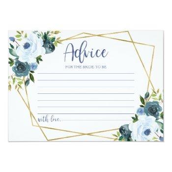 Gold Dusty Blue Floral Bridal Shower Advice Card Front View