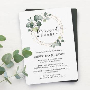 gold eucalyptus brunch and bubbly bridal shower invitation