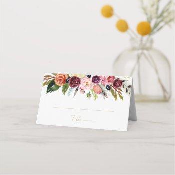 gold feather boho tropical floral wedding  place card