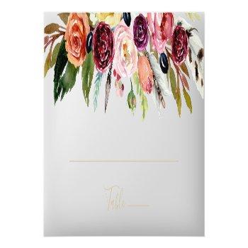 Gold Feather Boho Tropical Floral Wedding Place Card Front View