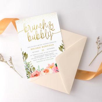 gold floral brunch & bubbly bridal shower invitation
