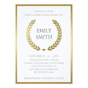 Gold Floral Laurel Wreath Brunch & Bubbly Invite Front View