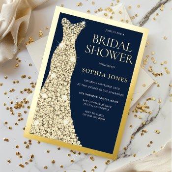 gold foil border dress navy bridal shower golden foil invitation