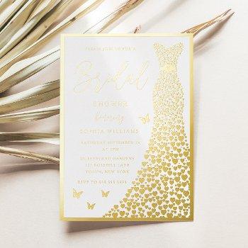 gold foil gown elegant bridal shower real golden  foil invitation