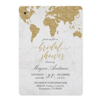 gold foil world map bridal shower invitation