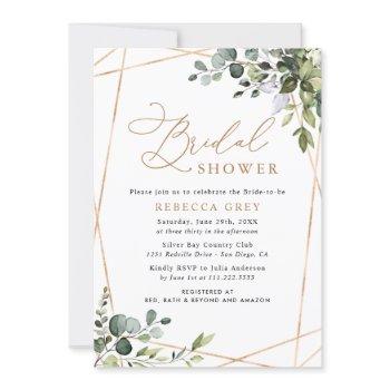 gold geometric eucalyptus greenery bridal shower invitation