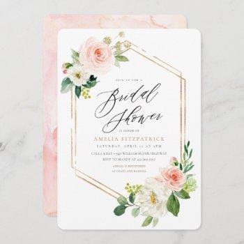 gold geometric floral bridal shower invitation