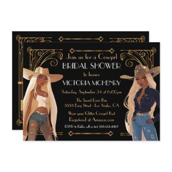 gold glitter western cowgirl bridal shower invitation