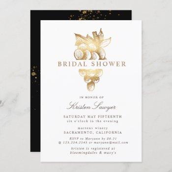 gold grapes winery elegant bridal shower invitation