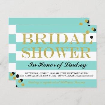 gold heart teal blue party shower invitation