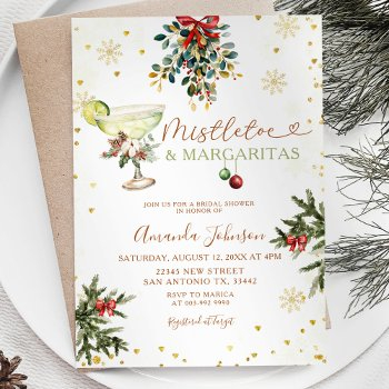 gold mistletoe & margarita christmas bridal shower invitation