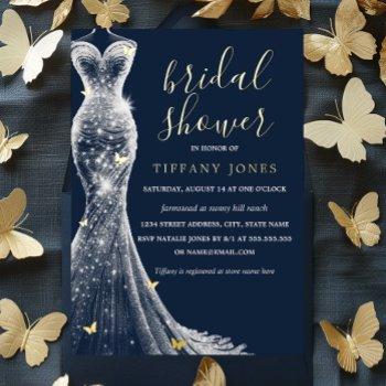 gold navy butterfly dress bridal shower  foil invitation