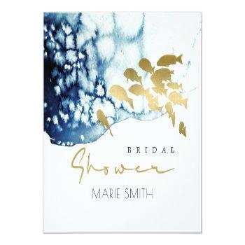 Gold Navy Underwater Sea Fish Bridal Shower Classi Classic Round Sticker Front View