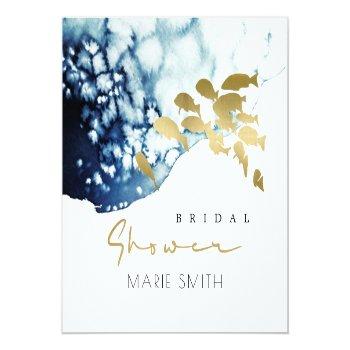 Gold Navy Underwater Sea Fish Bridal Shower Classic Round Sticker Front View