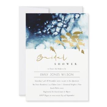 gold navy underwater sea fish bridal shower invite