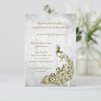 gold peacock leaf vine bridal shower invite